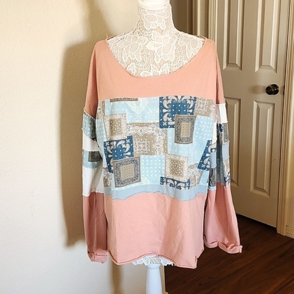 Oli & Hali Boho Patchwork Oversized Chabby Chic Cottegecore Top Size XL‎